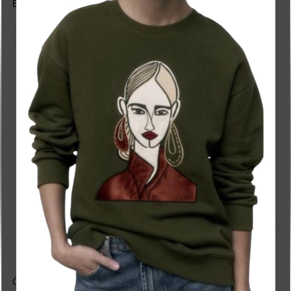 Zara Olive Green Women's Original Pattern Sweatshirt Size Large